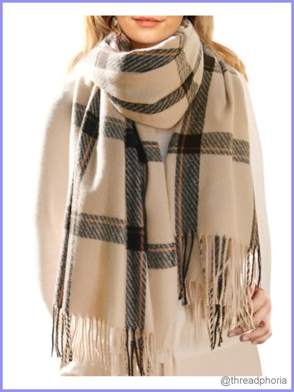Oversized Plaid Tassel Scarf Shawl Wrap for Women, Soft Brushed Fabric, Winter